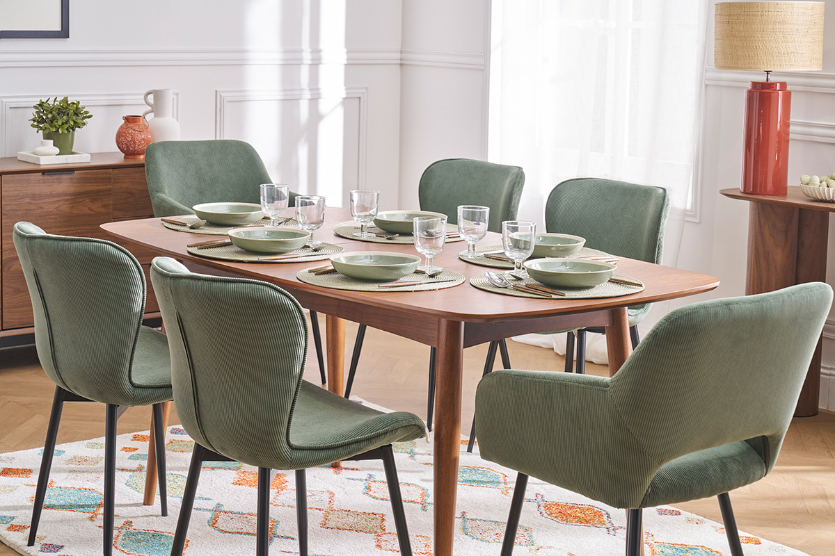 Chaises design en tissu velours ctel vert kaki et mtal noir (lot de 2) ADDICT