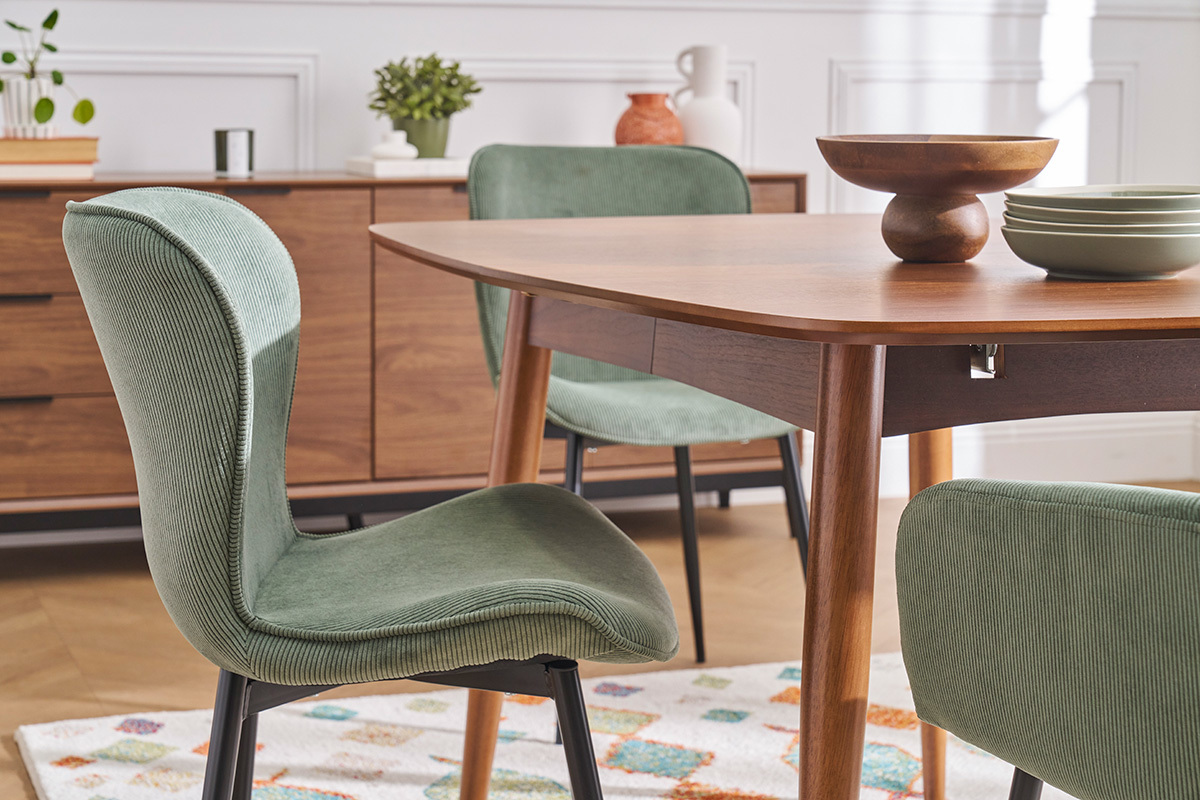 Chaises design en tissu velours ctel vert kaki et mtal noir (lot de 2) ADDICT