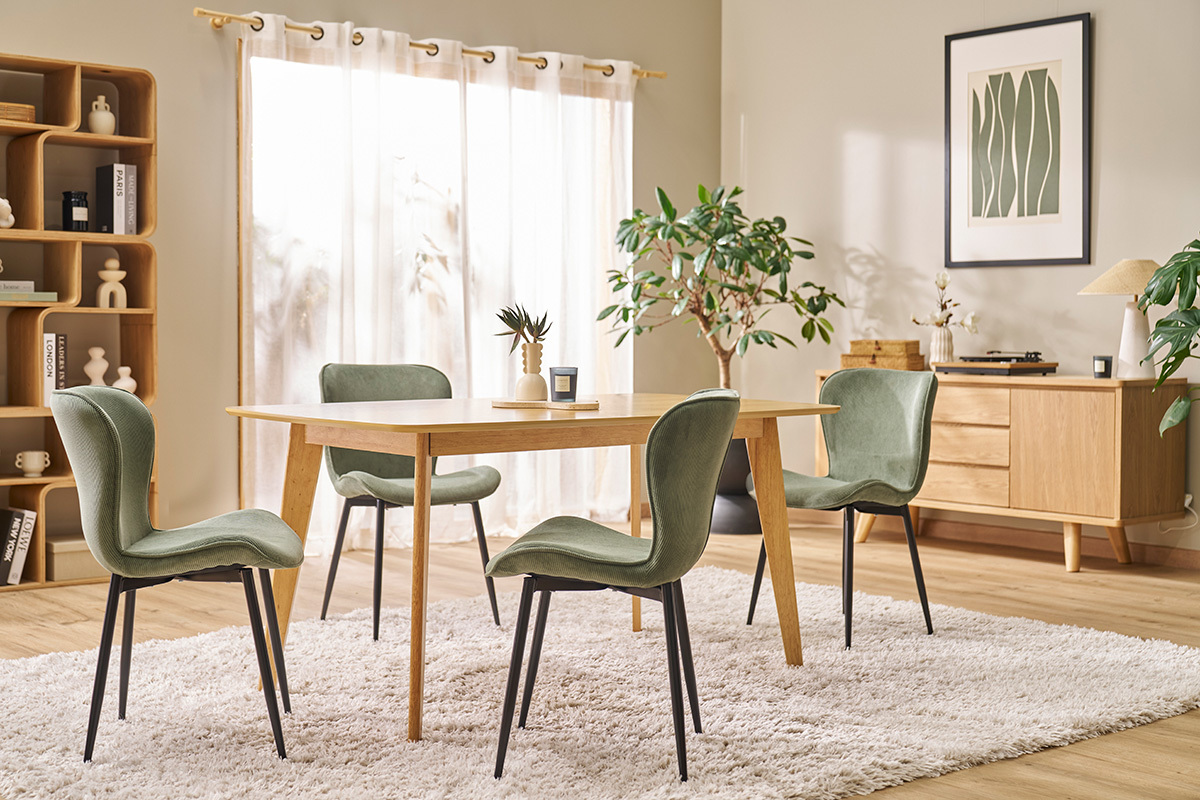 Chaises design en tissu velours ctel vert kaki et mtal noir (lot de 2) ADDICT