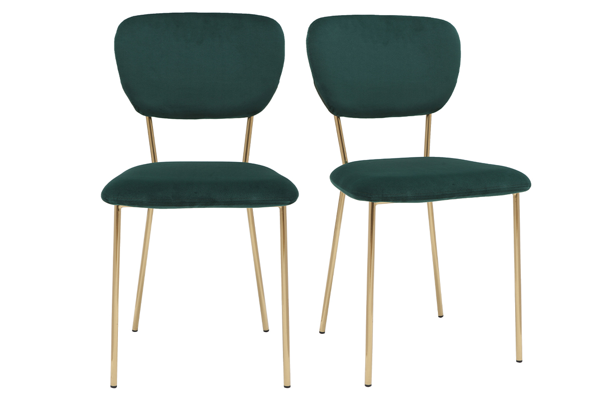 Chaises design en tissu velours gaufr vert fonc et mtal dor (lot de 2) LEPIDUS