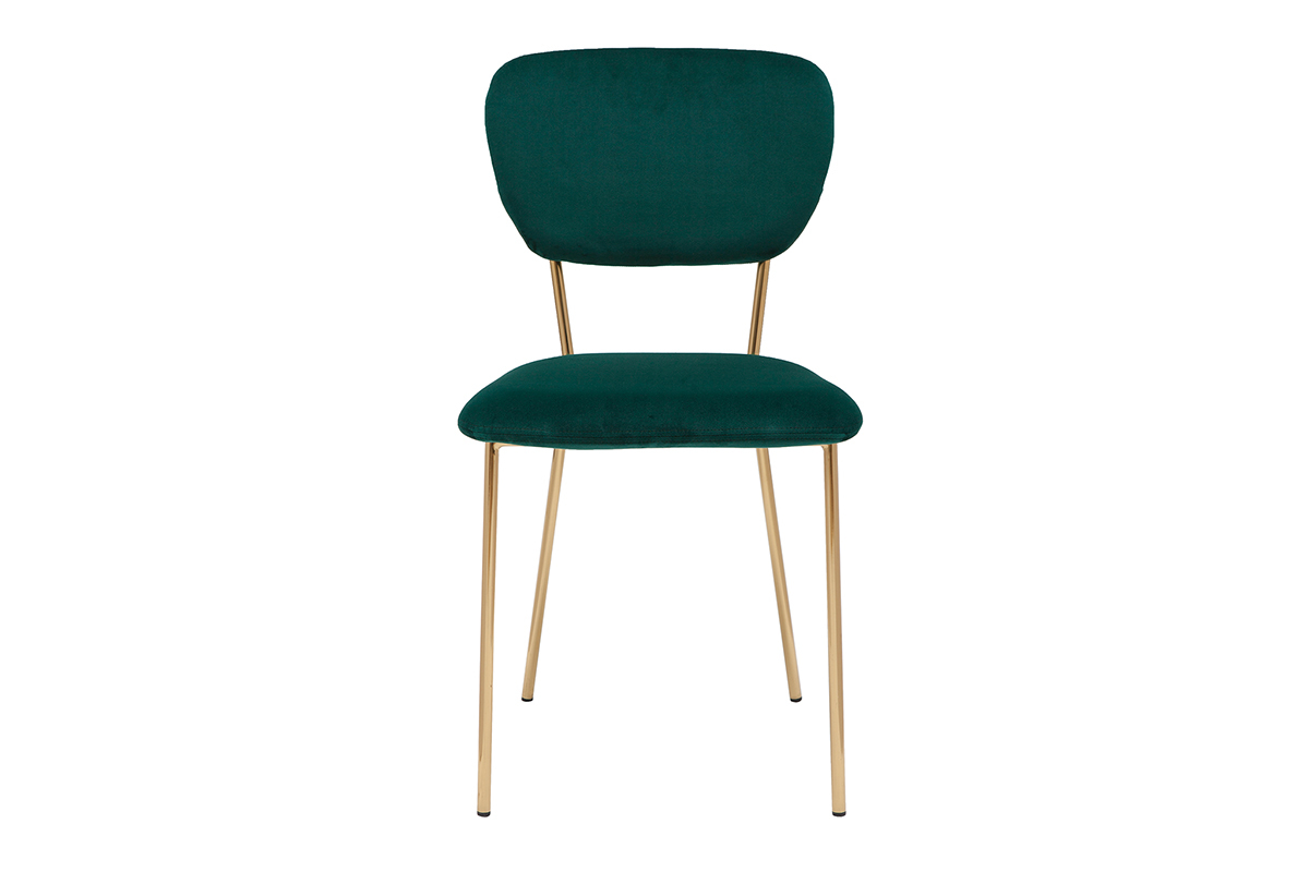 Chaises design en tissu velours gaufr vert fonc et mtal dor (lot de 2) LEPIDUS