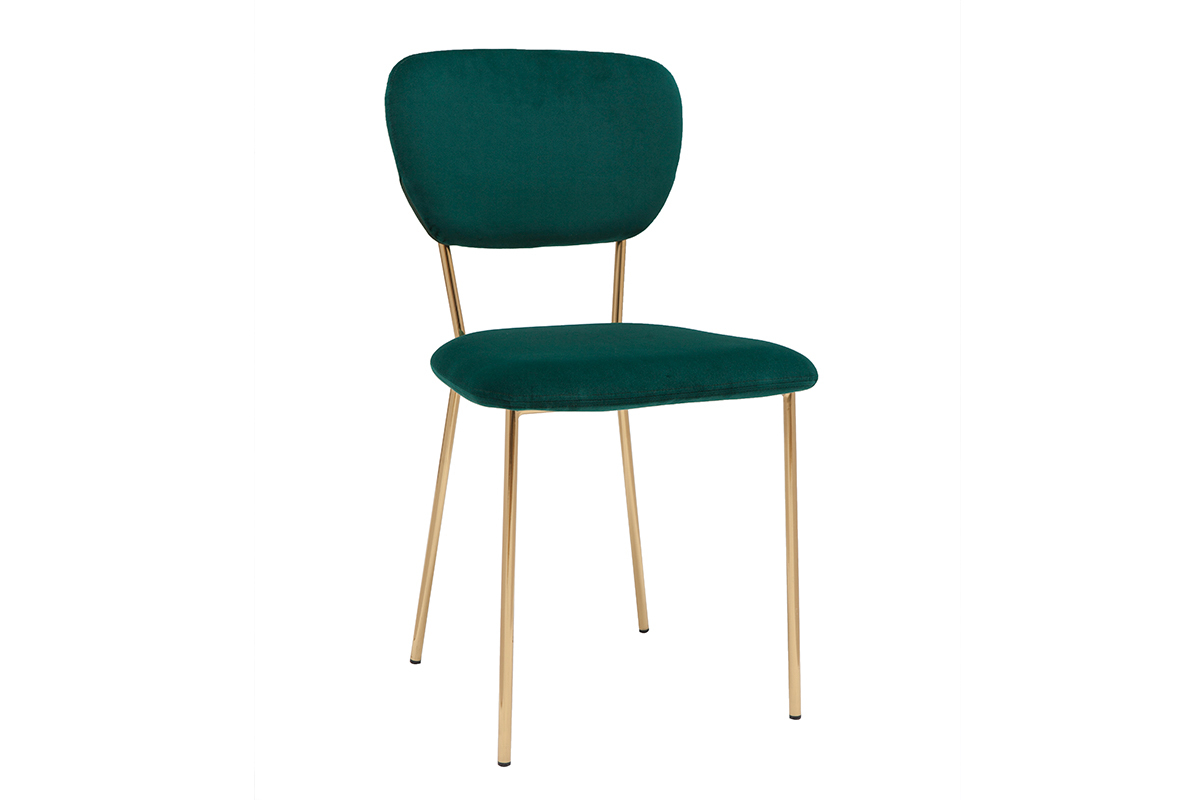 Chaises design en tissu velours gaufr vert fonc et mtal dor (lot de 2) LEPIDUS