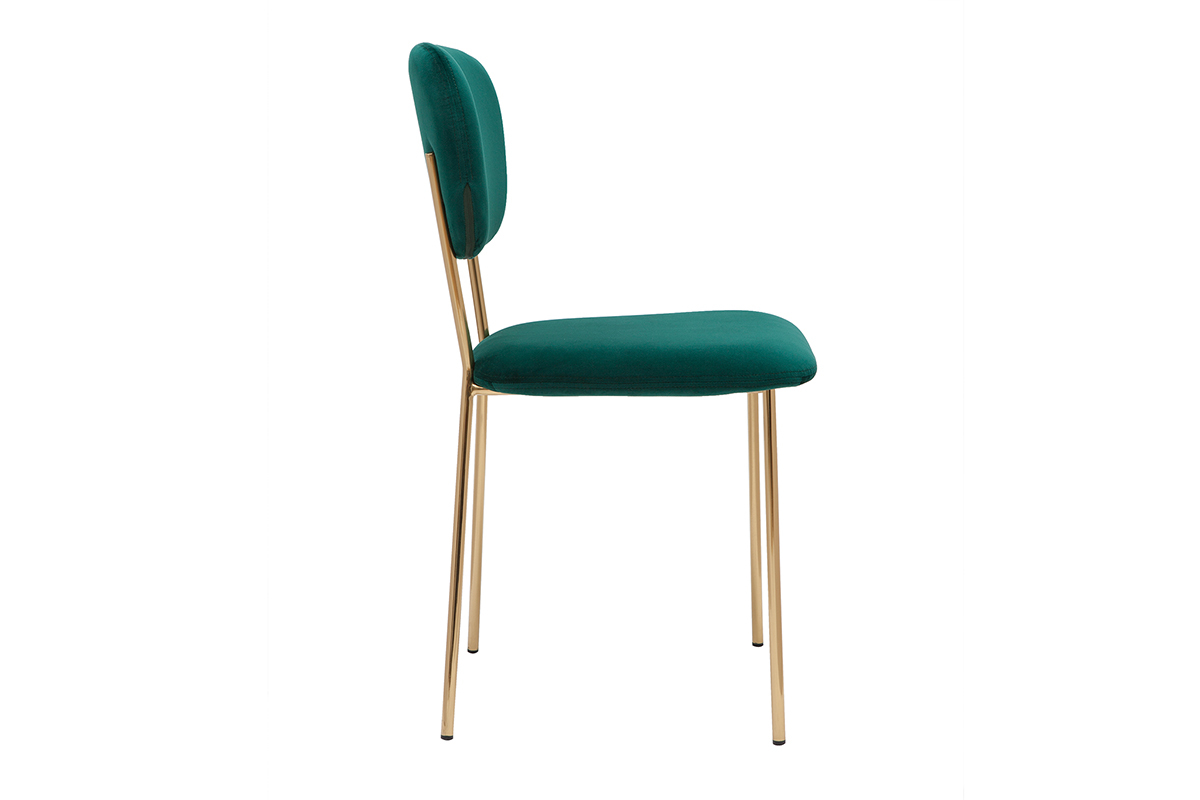 Chaises design en tissu velours gaufr vert fonc et mtal dor (lot de 2) LEPIDUS