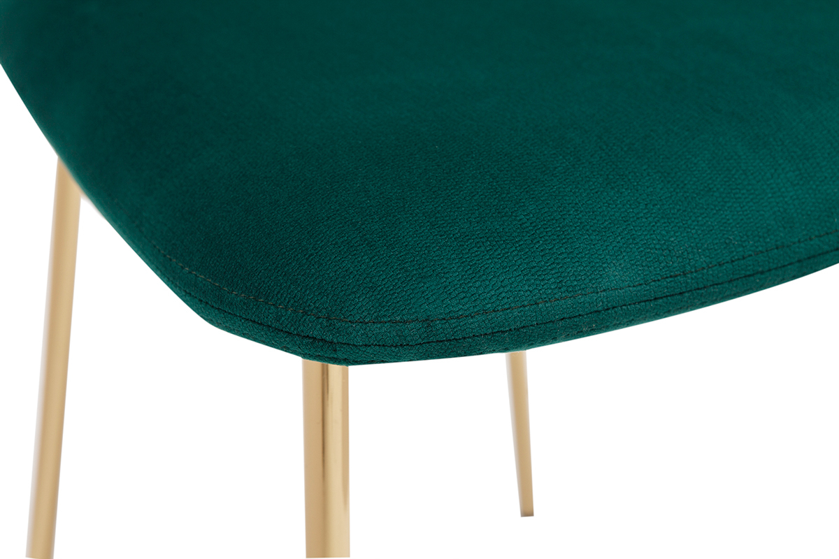 Chaises design en tissu velours gaufr vert fonc et mtal dor (lot de 2) LEPIDUS