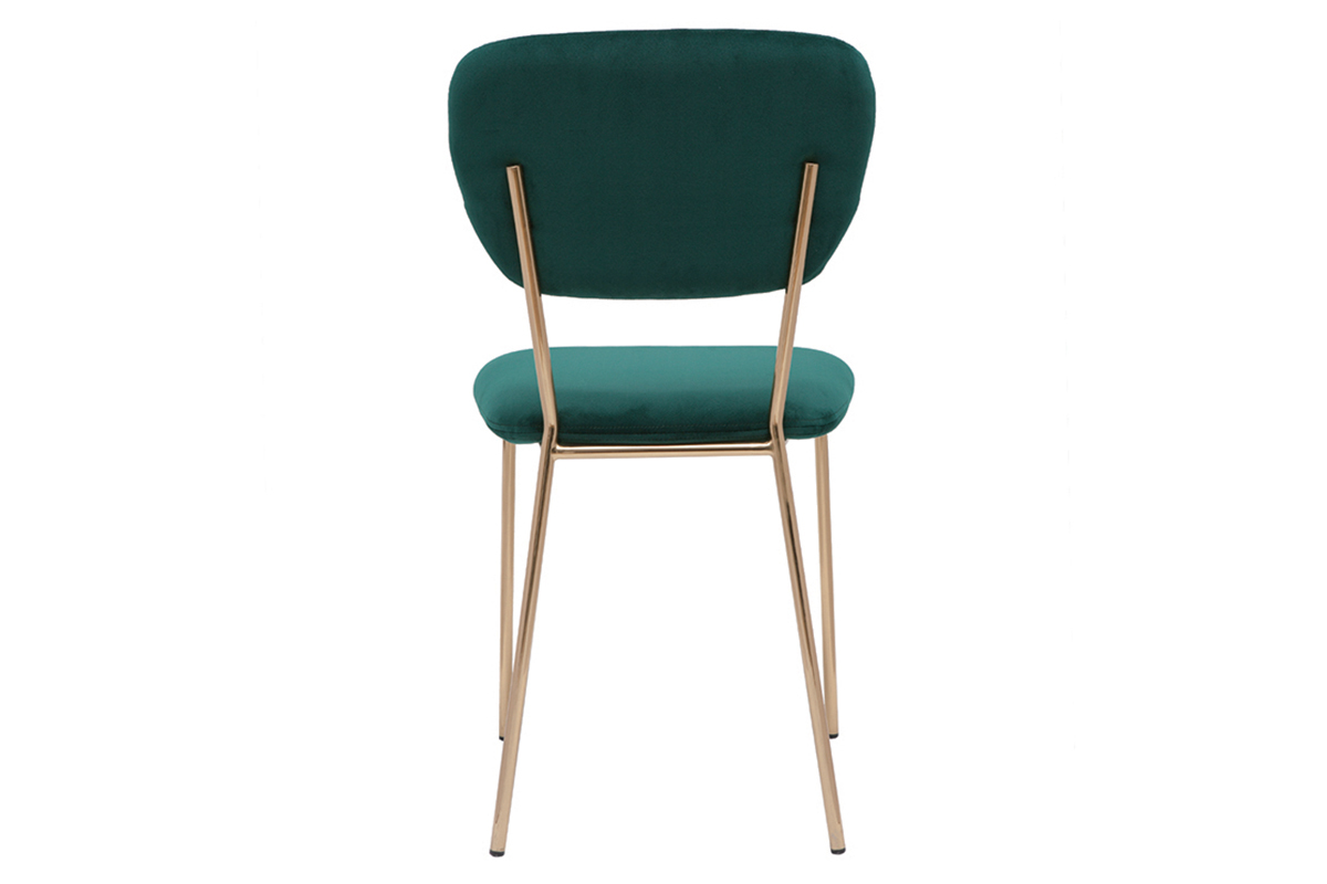 Chaises design en tissu velours gaufr vert fonc et mtal dor (lot de 2) LEPIDUS