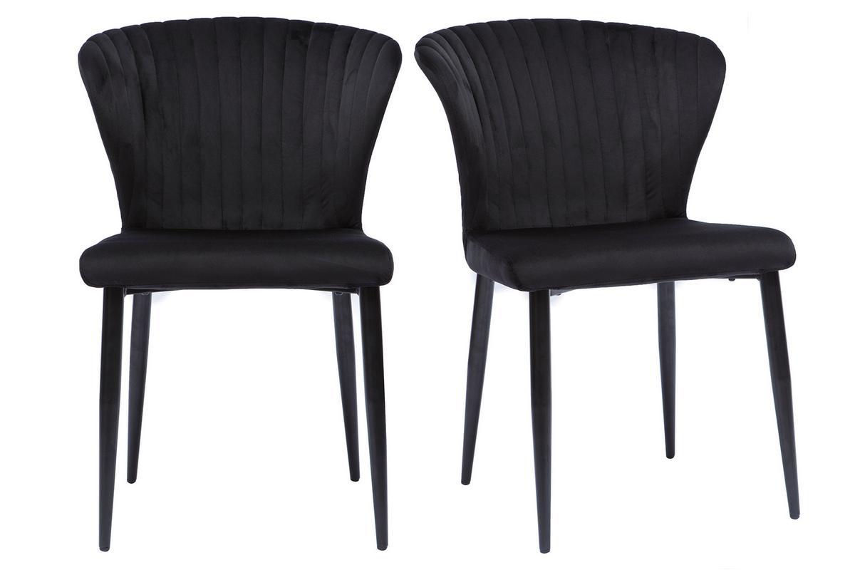 Chaises design en tissu velours noir et mtal noir (lot de 2) KAYEL
