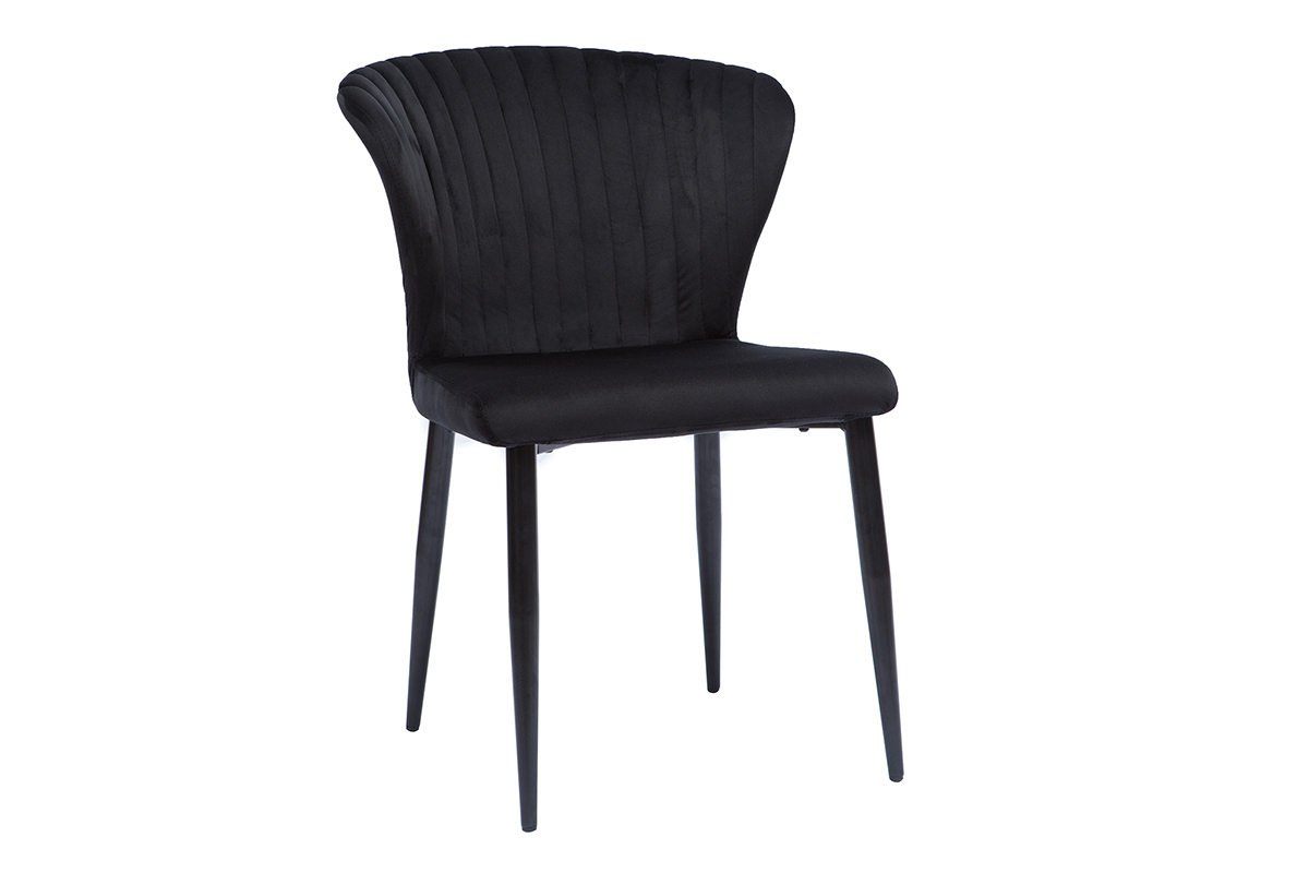 Chaises design en tissu velours noir et mtal noir (lot de 2) KAYEL