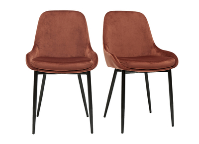 Chaises design en tissu velours rouge tomette et métal noir (lot de 2) HOLO