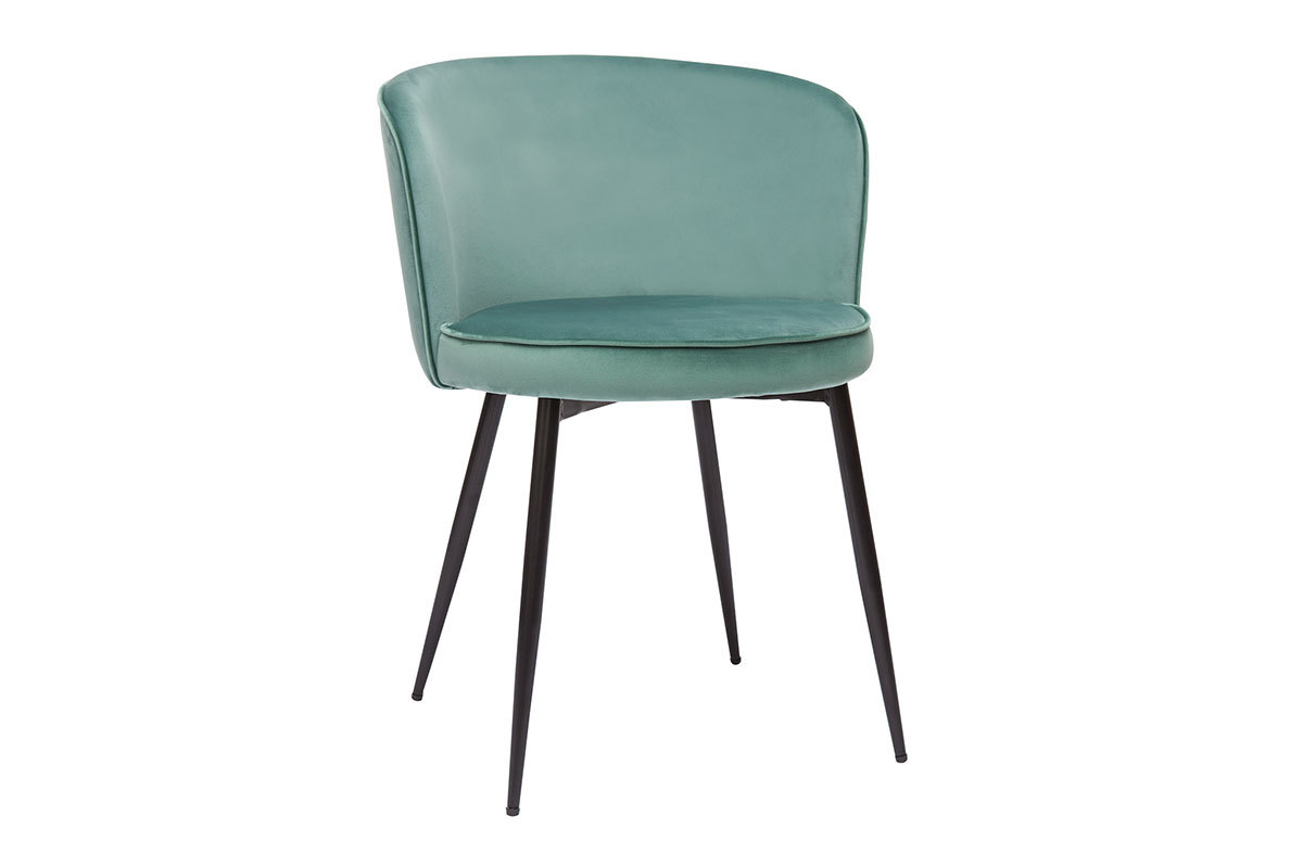 Chaises design en tissu velours vert cladon et mtal noir (lot de 2) SERIF