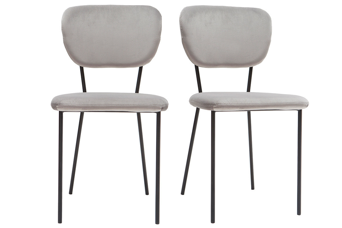 Chaises design en velours gris et m�tal noir (lot de 2) LEPIDUS
