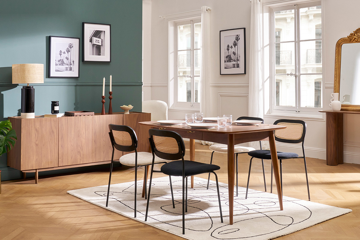 Chaises design en velours noir, mtal noir et cannage rotin (lot de 2) MIRANDA