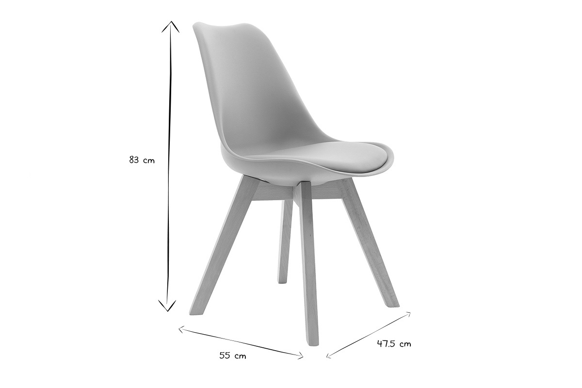 Chaises design gris et bois clair massif (lot de 2) PAULINE