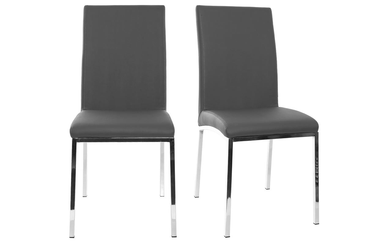 Chaises design gris et mtal acier chrom (lot de 2) SIMEA