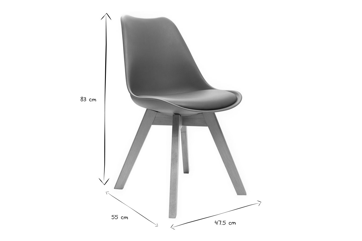 Chaises design grises avec pieds bois clair massif (lot de 2) PAULINE