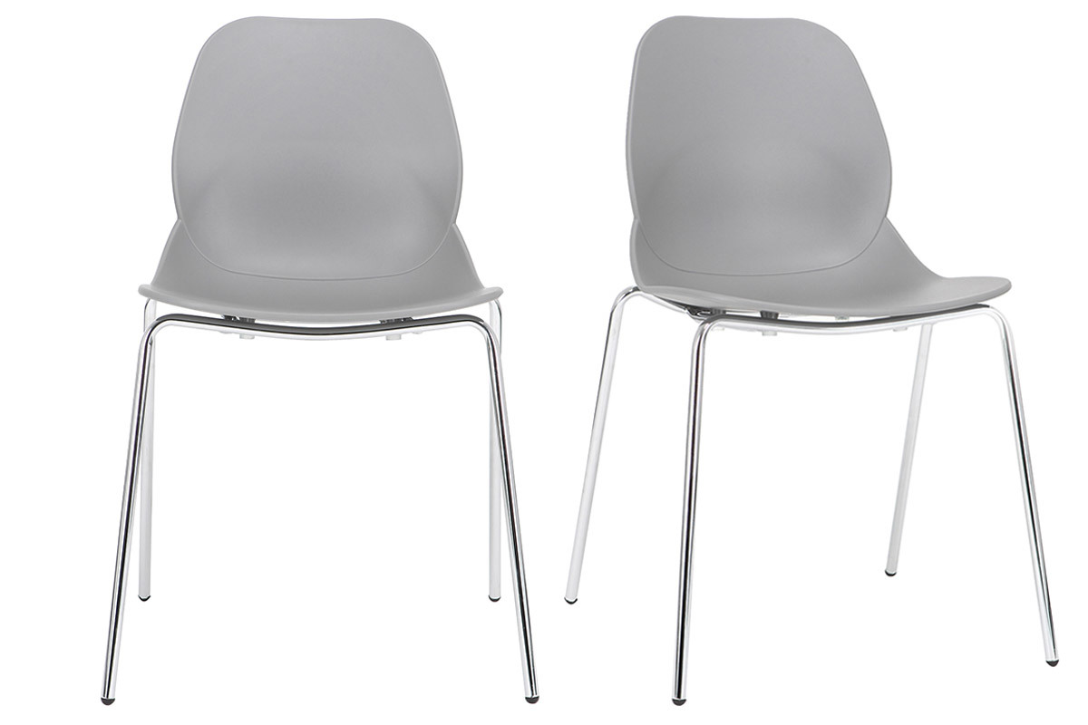 Chaises design grises empilables avec pieds m�tal (lot de 2) TROCADERO