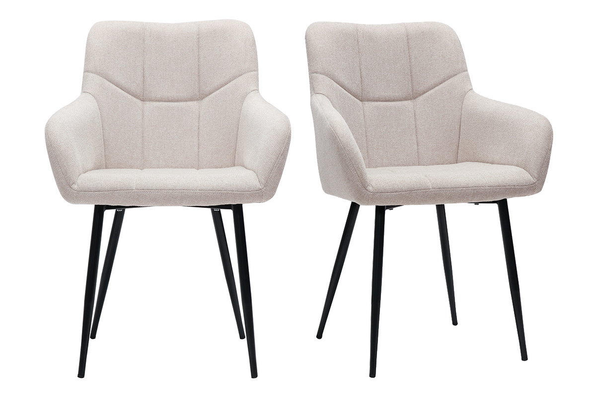 Chaises design matelasses en tissu effet velours textur beige et mtal noir (lot de 2) MONTERO