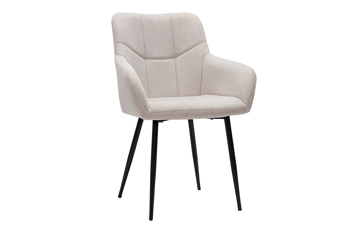 Chaises design matelasses en tissu effet velours textur beige et mtal noir (lot de 2) MONTERO