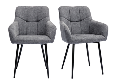 Chaises design matelassées en tissu velours texturé gris et métal noir (lot de 2) MONTERO