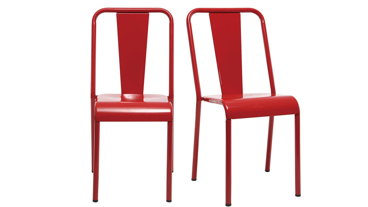 Chaises design mtal rouge (lot de 2) EVAN