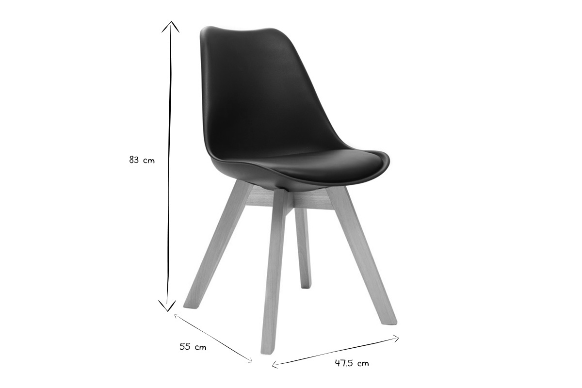 Chaises design noir et bois clair massif (lot de 2) PAULINE