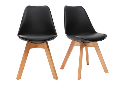 Chaises design noir et bois clair massif (lot de 2) PAULINE