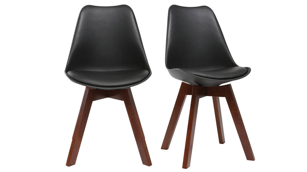 Chaises design noir et bois fonc (lot de 2) PAULINE