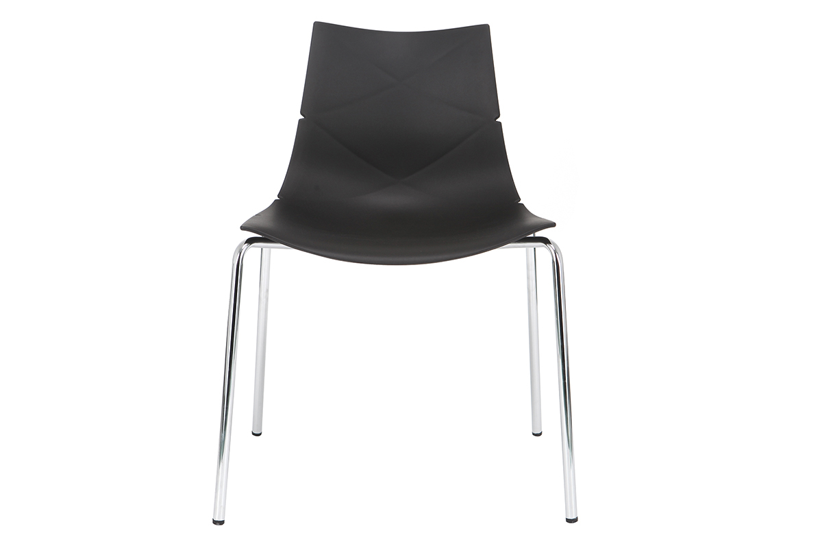 Chaises design noires empilables avec motif graphique et pieds m�tal (lot de 2) GUSTO