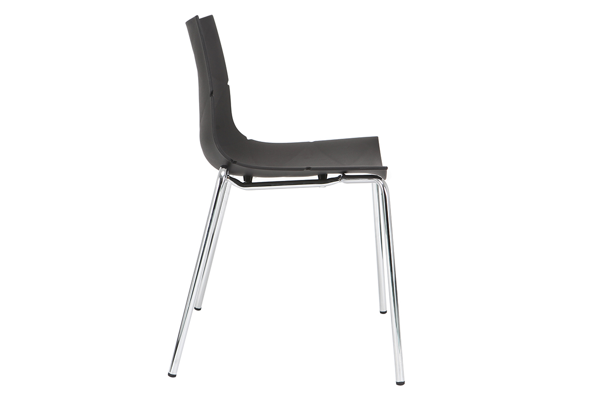 Chaises design noires empilables avec motif graphique et pieds m�tal (lot de 2) GUSTO