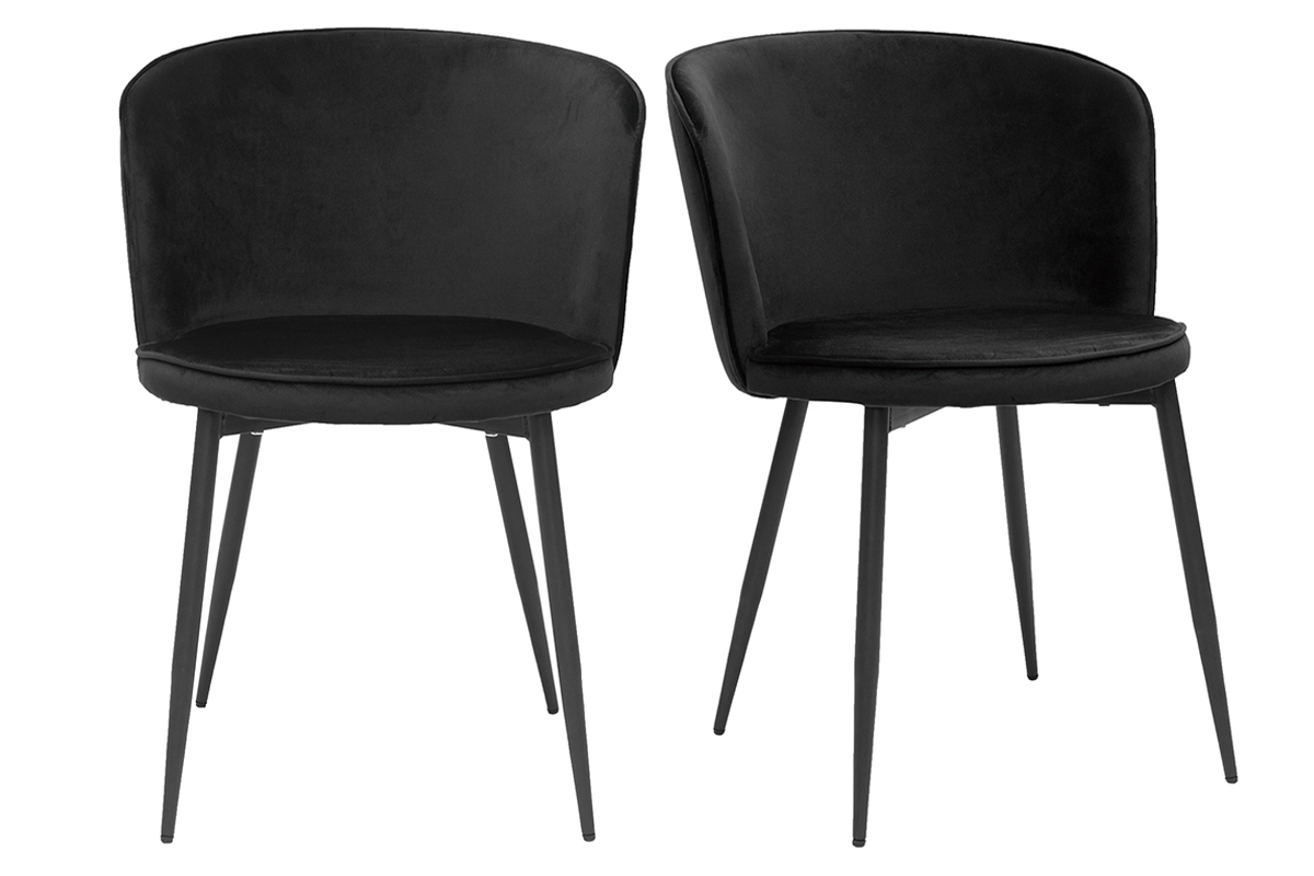 Chaises design noires en tissu velours et mtal (lot de 2) SERIF