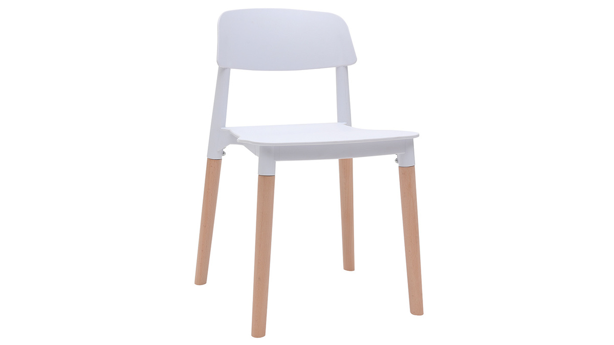 Chaises design scandinaves blanc et bois clair massif (lot de 2) GILDA