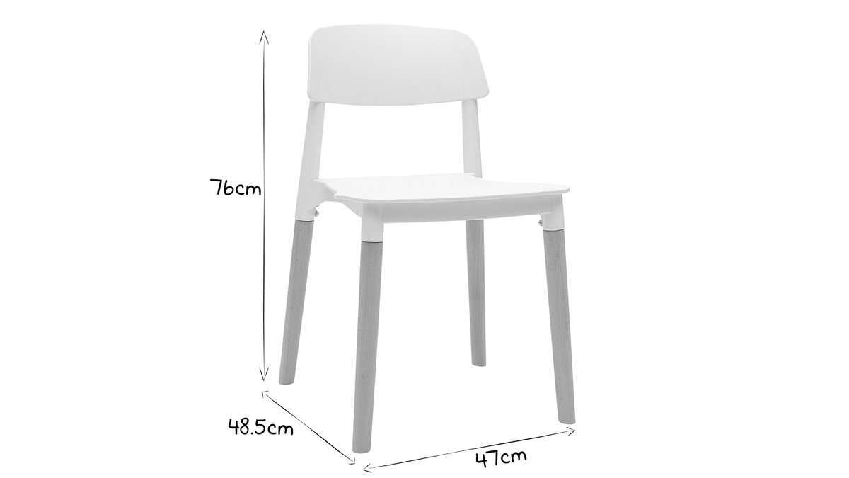 Chaises design scandinaves blanc et bois clair massif (lot de 2) GILDA