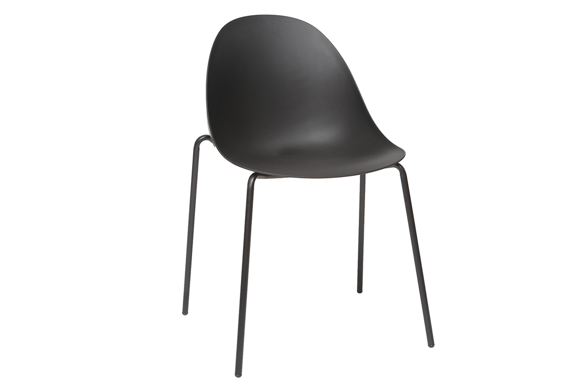 Chaises empilables design noires pieds mtal (lot de 2) CONCHA