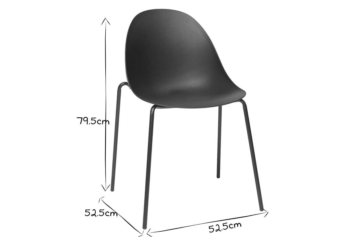 Chaises empilables design noires pieds mtal (lot de 2) CONCHA
