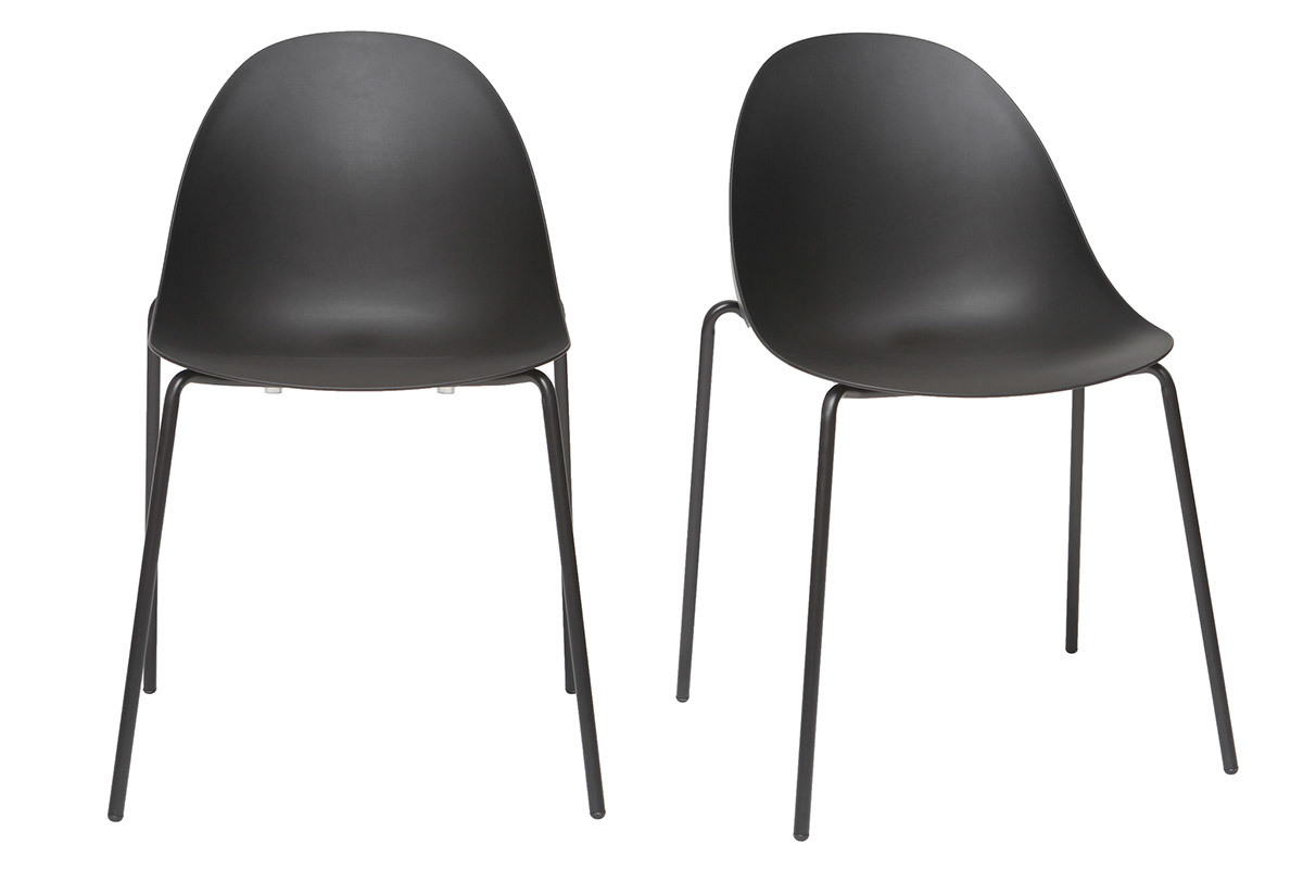 Chaises empilables design noires pieds mtal (lot de 2) CONCHA