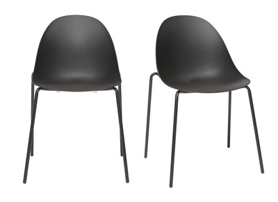 Chaises empilables design noires pieds m&eacute;tal (lot de 2) CONCHA