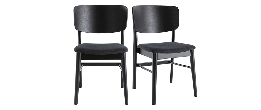Chaises en bois noir et tissu gris foncé (lot de 2) SHELDON