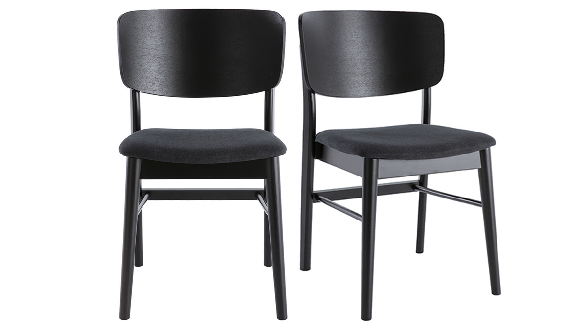 Chaises en bois noir et tissu gris fonc (lot de 2) SHELDON