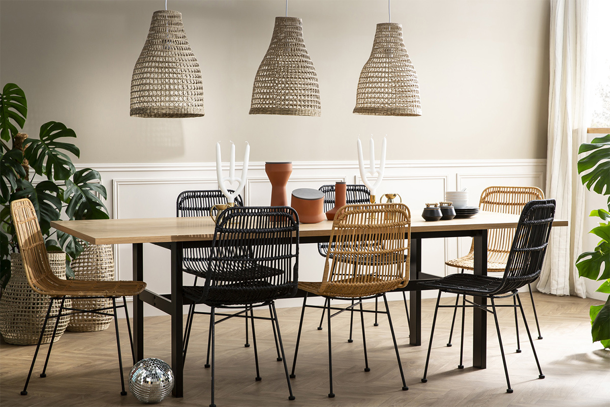 Chaises en rotin et mtal noir (lot de 2) MALACCA
