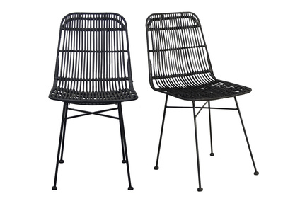 Chaises en rotin naturel peint en noir (lot de 2) MALACCA