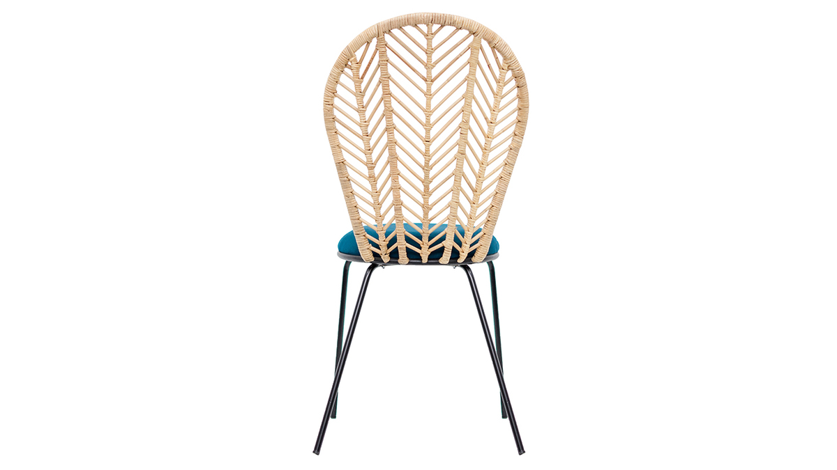 Chaises en rotin, tissu bleu ptrole et mtal noir (lot de 2) PEACOCK