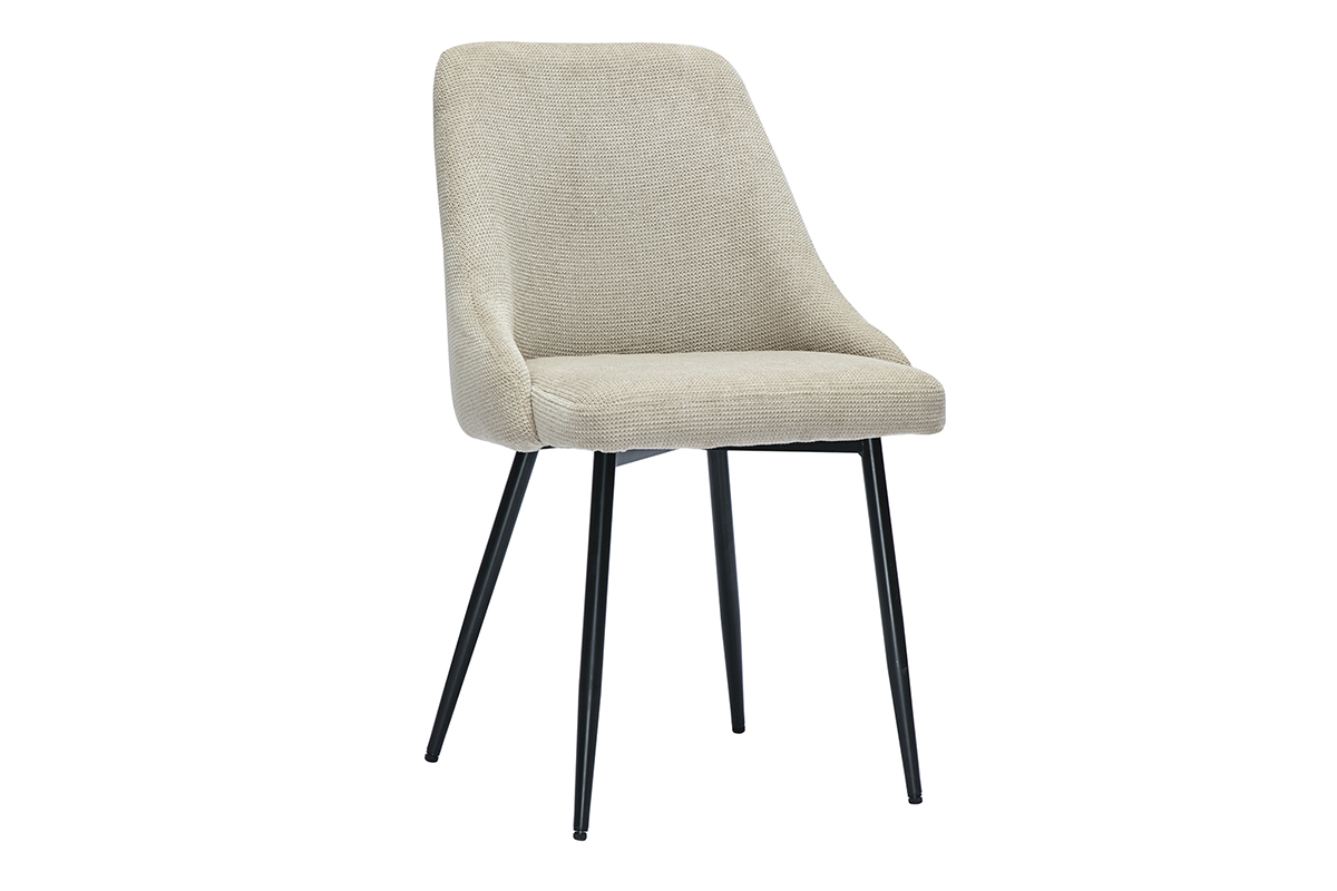 Chaises en tissu chenille beige et m�tal noir (lot de 2) HASTA