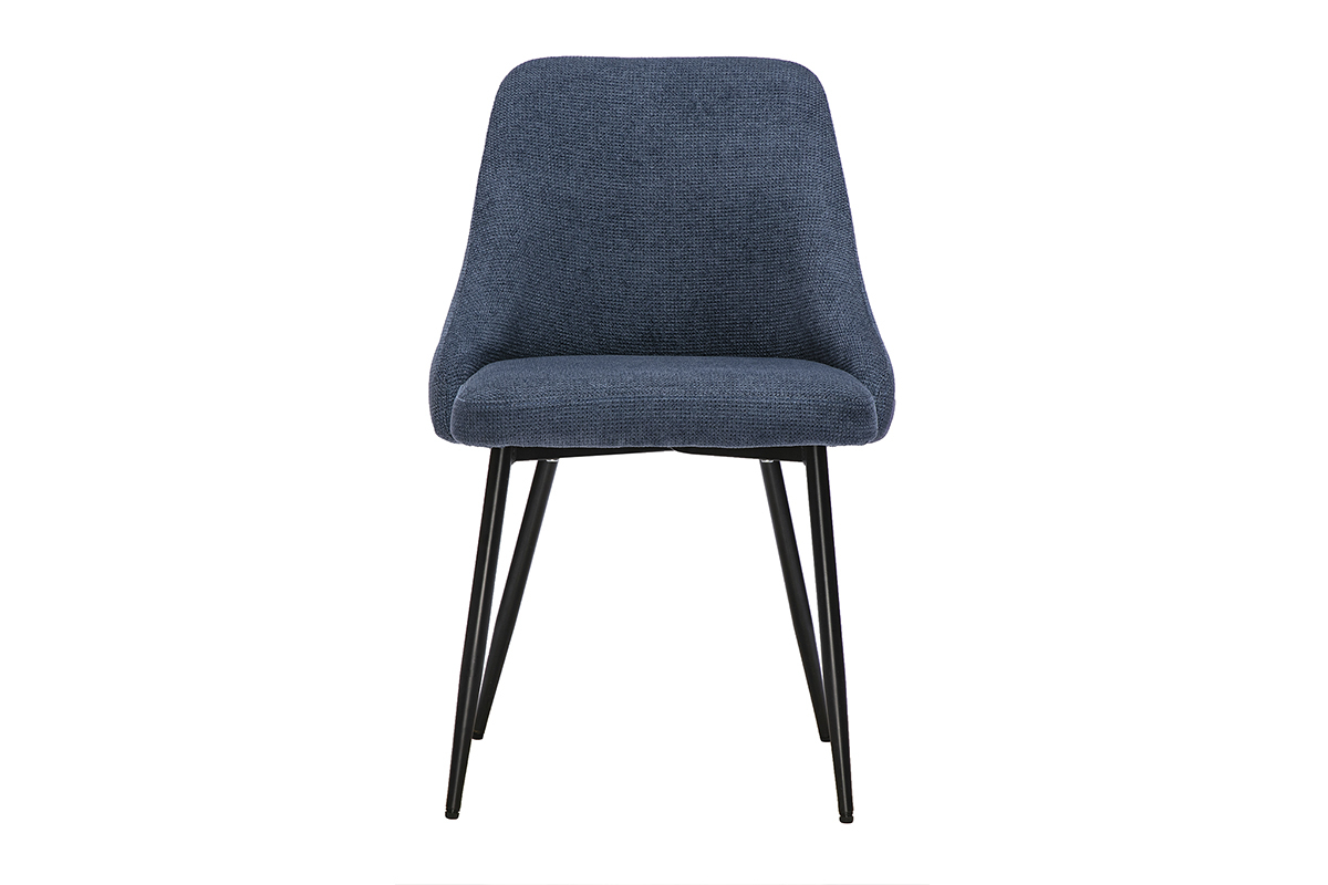 Chaises en tissu chenille bleu fonc� et m�tal noir (lot de 2) HASTA