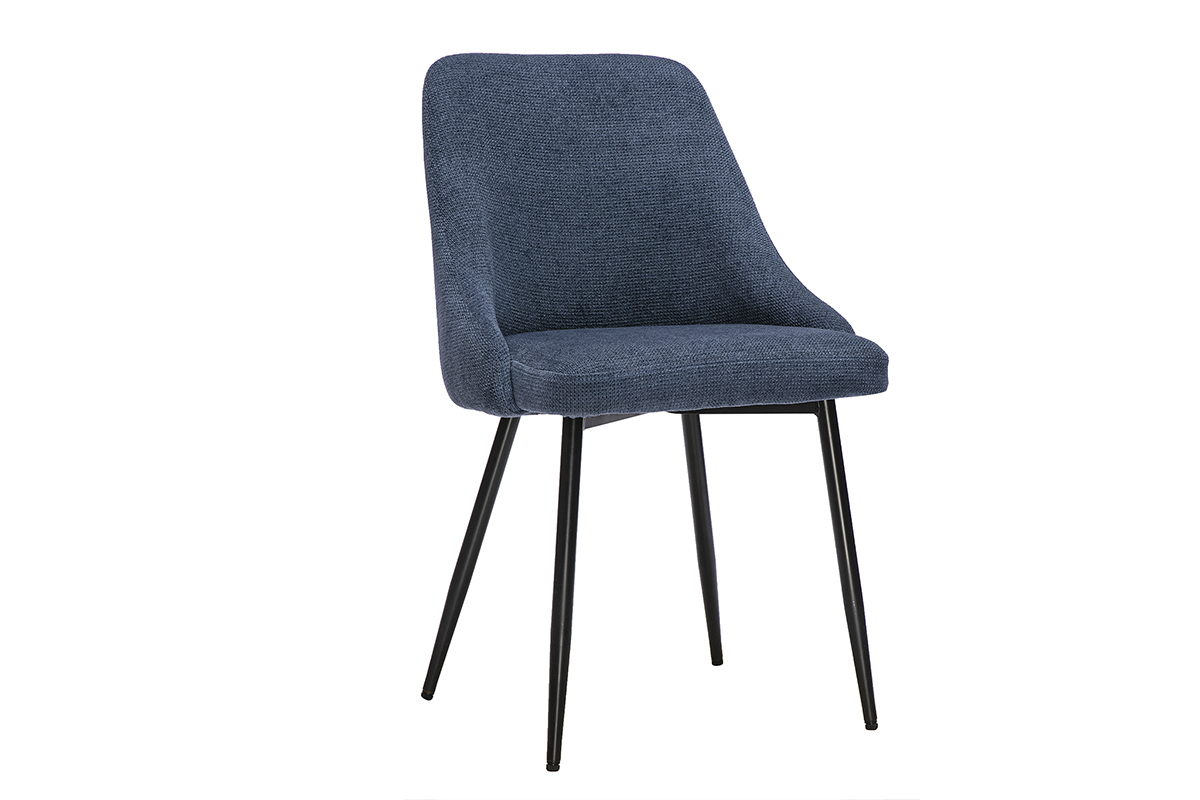 Chaises en tissu chenille bleu fonc� et m�tal noir (lot de 2) HASTA