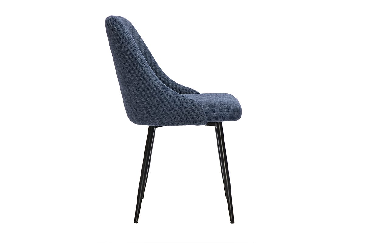 Chaises en tissu chenille bleu fonc� et m�tal noir (lot de 2) HASTA