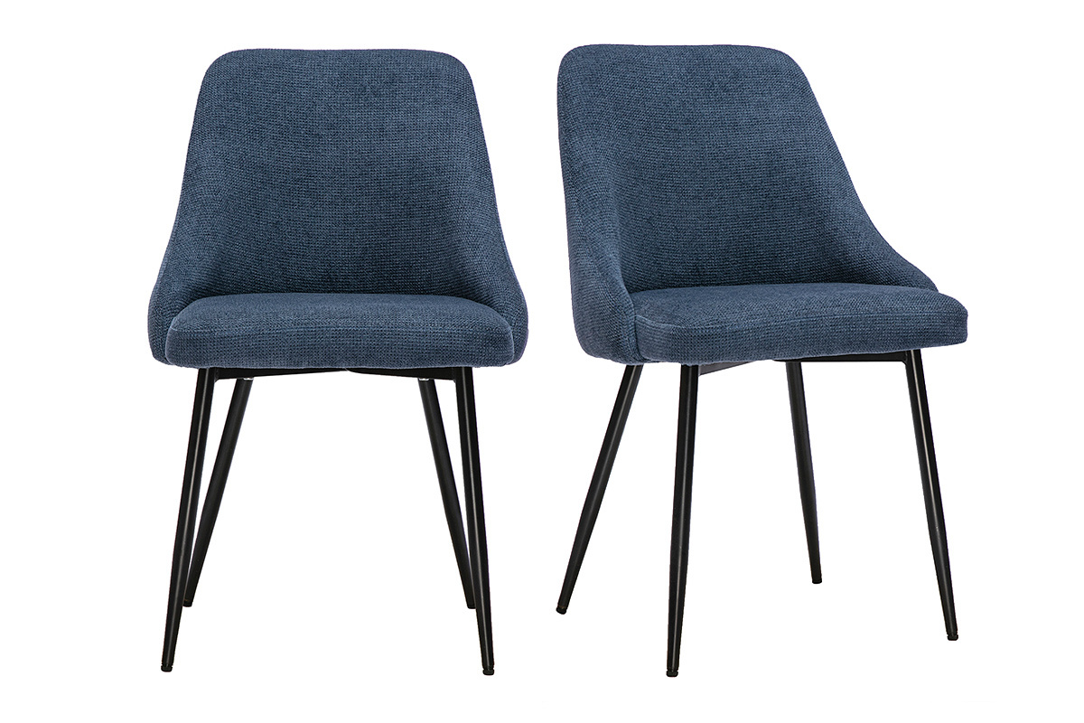 Chaises en tissu chenille bleu fonc� et m�tal noir (lot de 2) HASTA