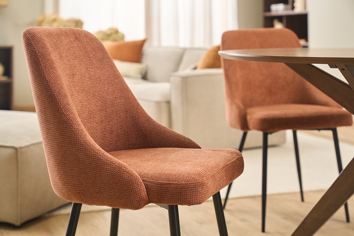 Chaises en tissu chenille terre br�l�e et m�tal noir (lot de 2) HASTA