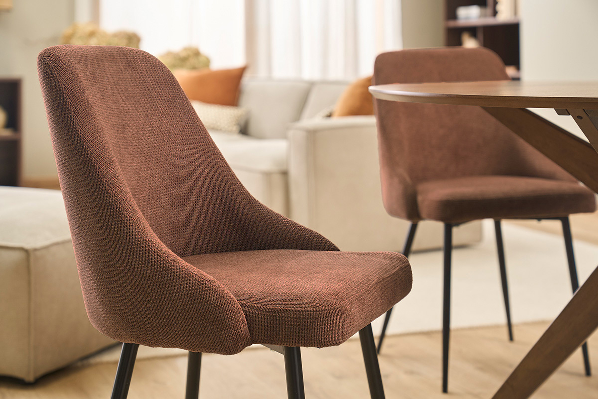 Chaises en tissu chenille terre br�l�e et m�tal noir (lot de 2) HASTA