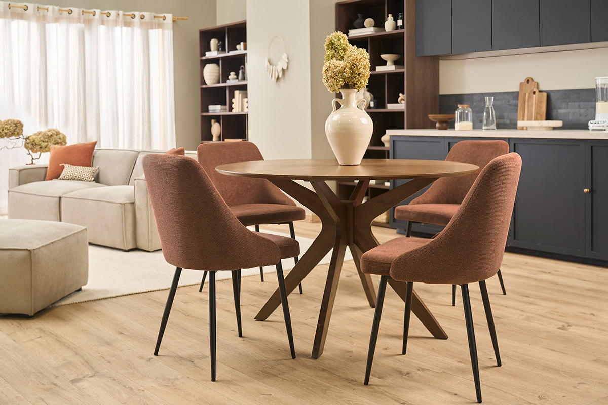 Chaises en tissu chenille terre br�l�e et m�tal noir (lot de 2) HASTA