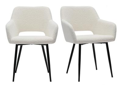Chaises en tissu effet laine bouclée blanc cassé et métal noir (lot de 2) LAURETTE