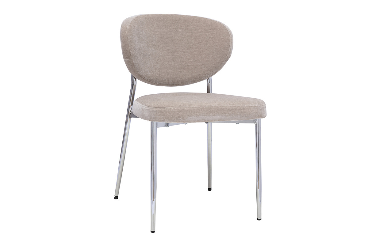 Chaises en tissu effet velours taupe et m�tal chrom� (lot de 2) BREKA